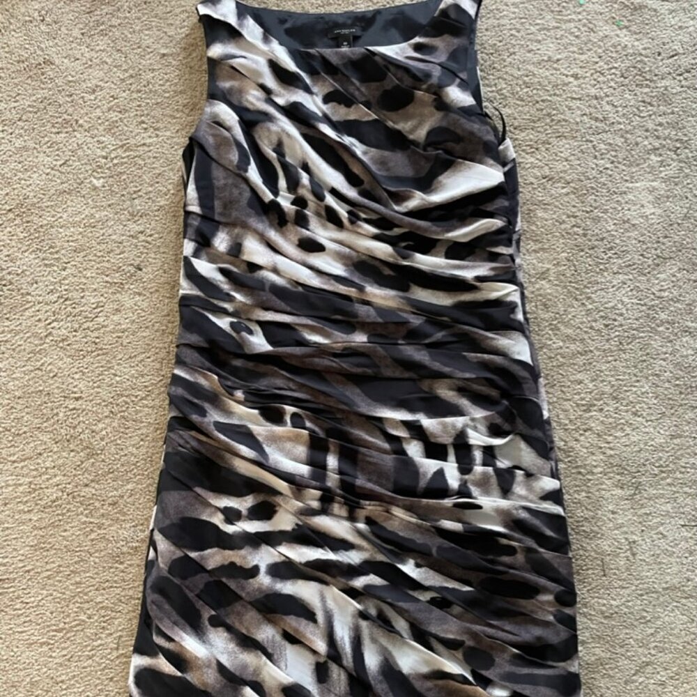Ann Taylor Dress Sleeveless Brown Black Print Size 10
